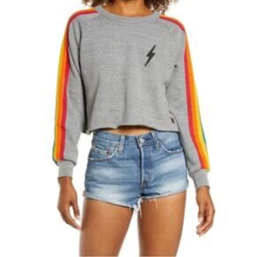Aviator Nation Bolt Embroidery Classic Cropped Crew Sweatshirt - Picture 2 of 8